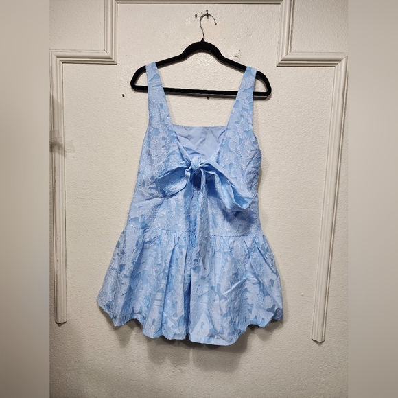 Lulus Exuberant Elegance Light Blue Jacquard Drop Waist Mini Dress XL Wedding - Picture 8 of 10